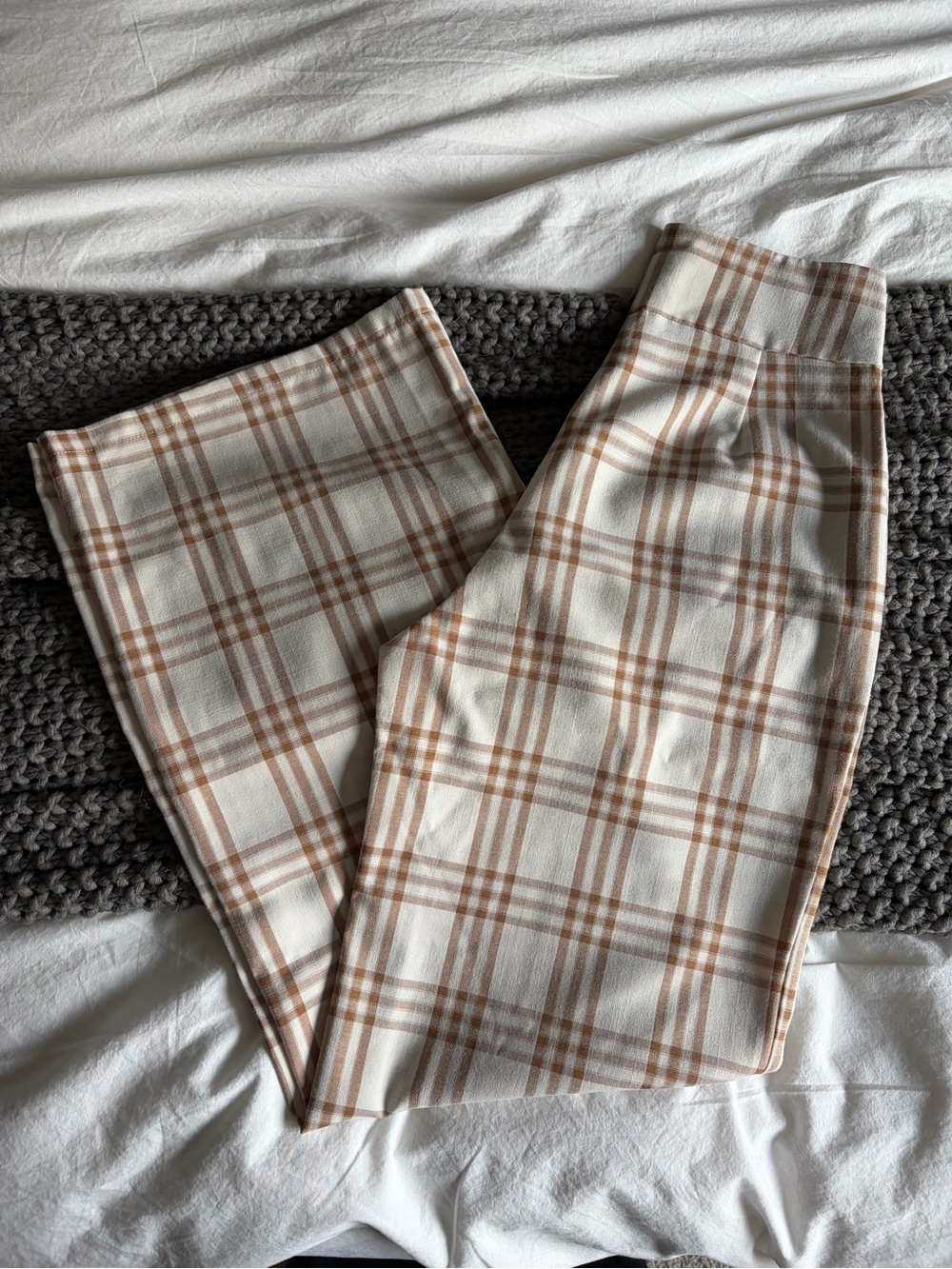 Plaid Pants in Cream and Brown